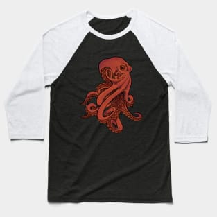 Red Octopus Illustration Baseball T-Shirt